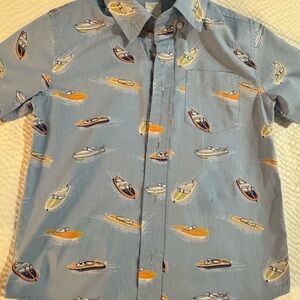 Crewcuts Blue Boat Print Kids' Button Down Shirt